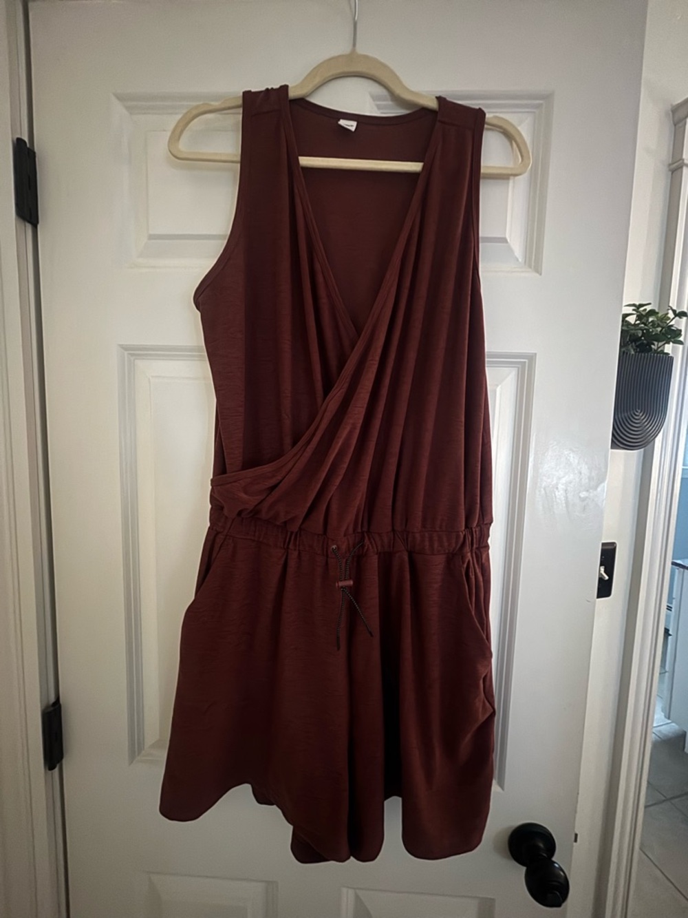 Sleeveless Rust Brown Wrap Romper Shorts